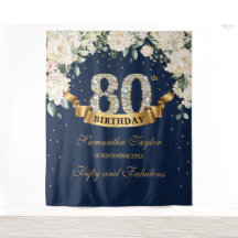 Marin Guld Grönska Blommig 80-års bakgrund
