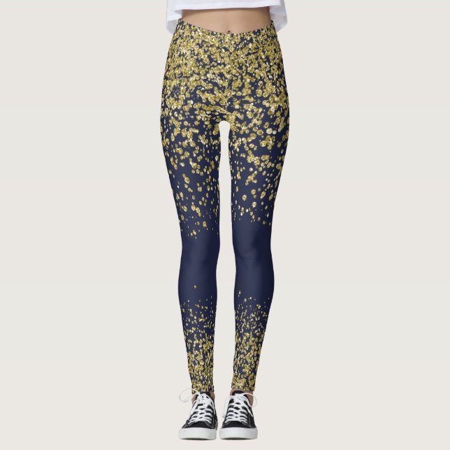 Marin & guld- skina damasker leggings (Framsida)