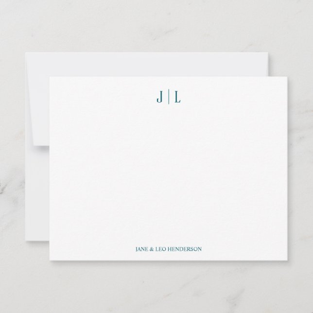 Marin Klassisk Anpassad Monogram Par Bröllopsnoter Anteckningskort (Framsida)