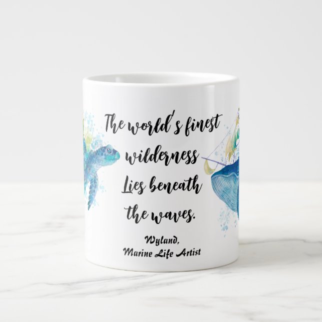 Marin Life. Havssköldpadda och blåval Jumbo Mugg (Framsidan)