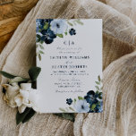 Marin ljusblå blommigt bröllop inbjudningar<br><div class="desc">Utformning av blommigtens andedräkt med marin elegant och ljusblå vattenfärgblommor.</div>