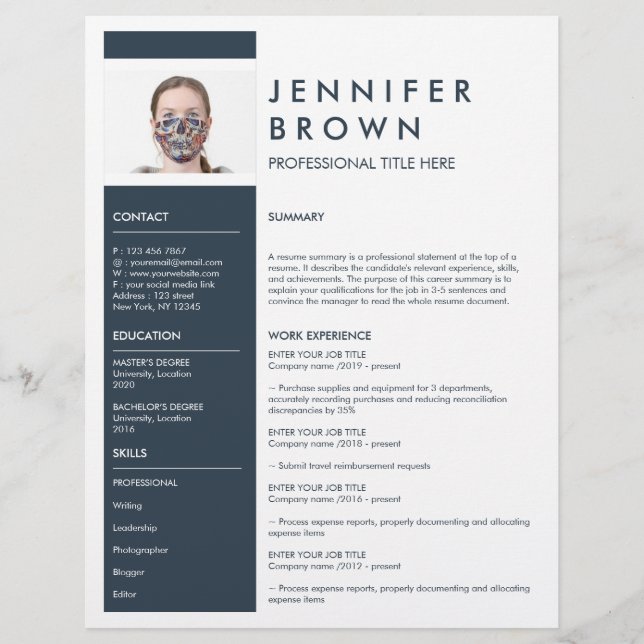 Marin Minimal CV med fotografi (Framsida)