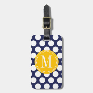 Marin & Monogrammed grön stor polka dots för gult Bagagebricka