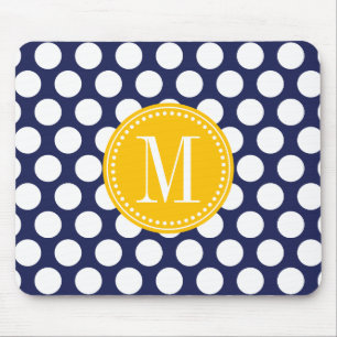 Marin & Monogrammed grön stor polka dots för gult Musmatta