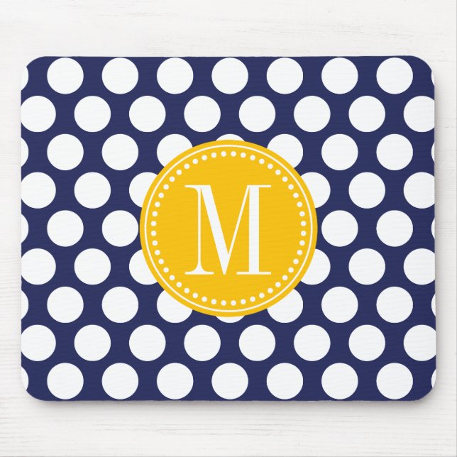 Marin & Monogrammed grön stor polka dots för gult Musmatta (Framsidan)