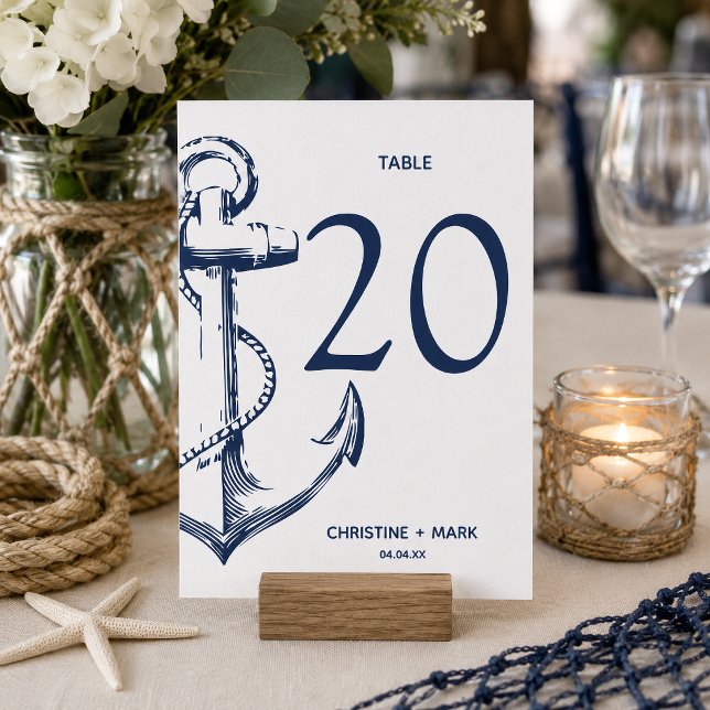 Marin Nautilus Ankare | Bordskort (Nautical Anchor themed table number card that is customizable and perfect for your table decor.
)
