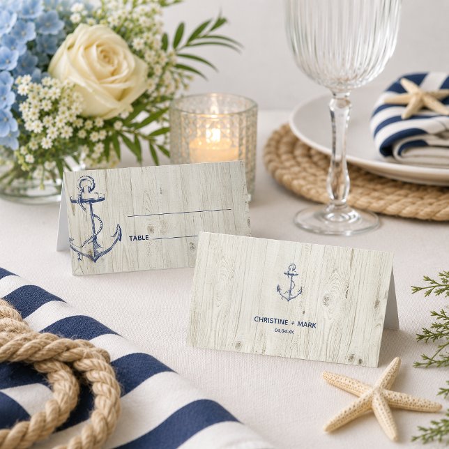 Marin nautisk ankare rustik trä placeringskort (Dress your reception up with these nautical anchor place cards.
)