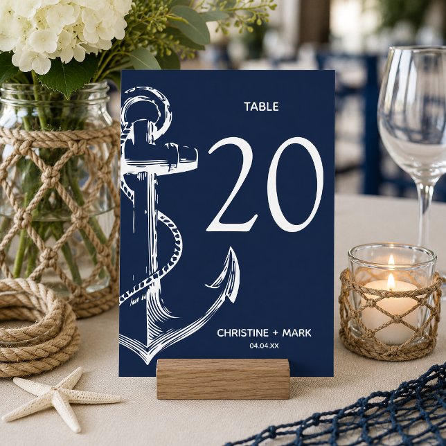 Marin nautisk skissankare inbjudningar (Nautical Anchor themed table number card that is customizable and perfect for your table decor.
)