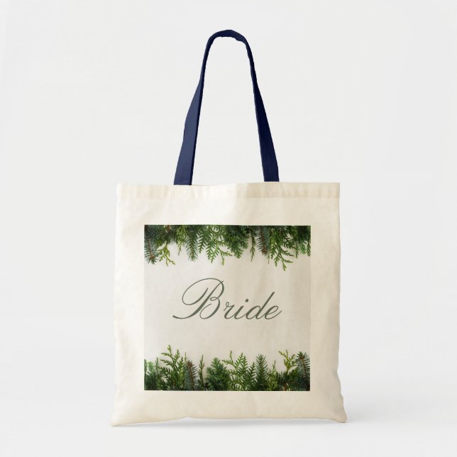Marin och blushgrön blommande brudtotehandväska tygkasse (Framsidan)
