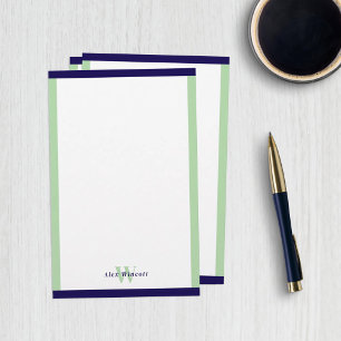 Marin och Celadon Gräns Monogrammed Brevpapper