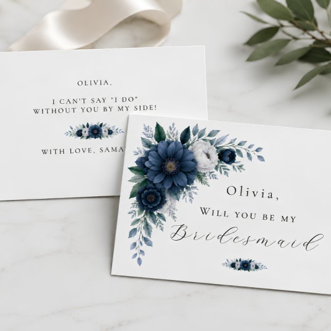  Marin och dammig blå blomsterbrudtärna-förslag  Kort (Skapare uppladdad)
