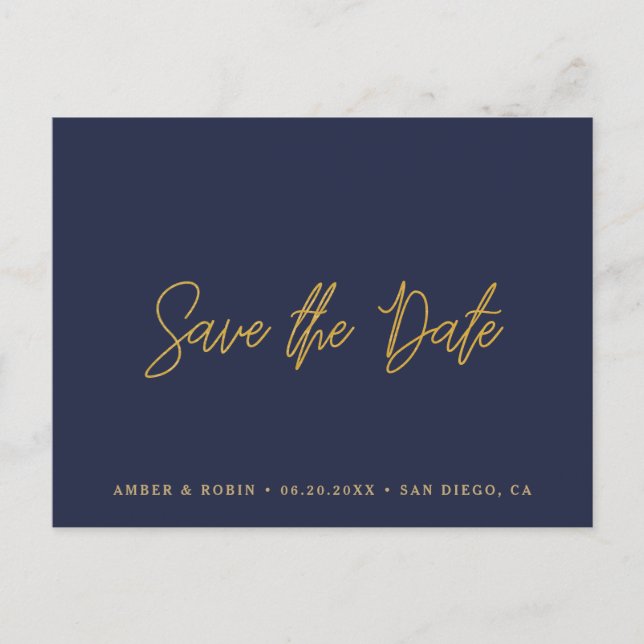 Marin- och guldbröllop spara datum meddelande vykort (Framsida)