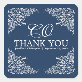 Marin och vit Bröllop Tack Monogram Fyrkantigt Klistermärke