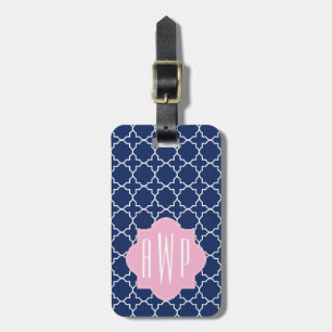 Marin Quatrefoil & rosa Monogram Bagagebricka