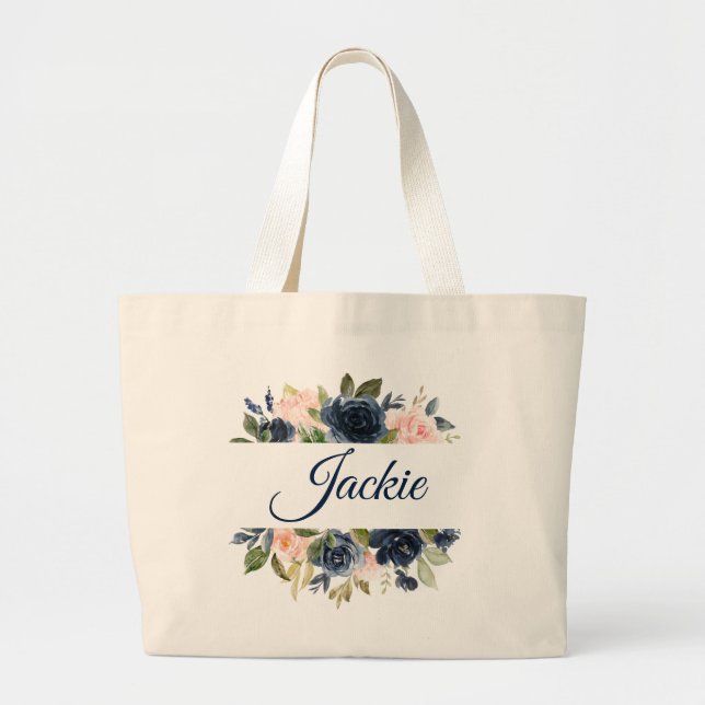 Marin- & rodnadblommigtpersonlig jumbo tygkasse (Framsidan)