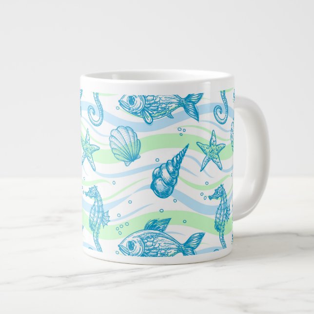 Marin Sketch Mönster Jumbo Mugg (Framsida höger)