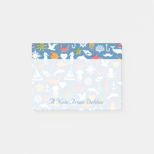 Marin- symbolmönster | tillfogar ditt namn post-it block (Framsida)