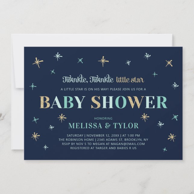 Marin | Twinkle Twinkle Little Star Boy Shower Inbjudningar (Framsida)