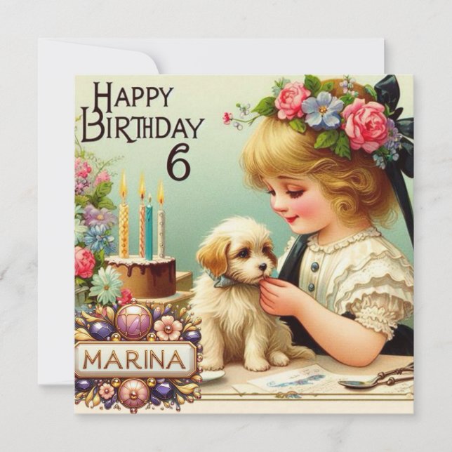 MARINA 6 ÅR ~ Födelsedagskort ~ Puppy ~ (Framsida)