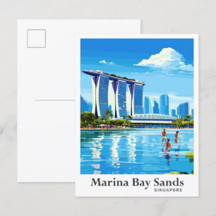 Marina Bay Sands Art Vintage resor Illustration Vykort