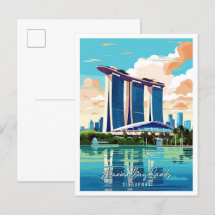 Marina Bay Sands Art vintage resor illustration Vykort