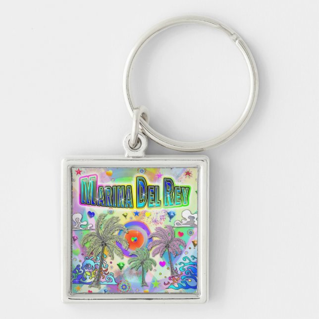 Marina Del Rey Deep Dream Keychain Fyrkantig Silverfärgad Nyckelring (Framsidan)