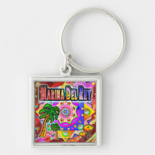 Marina Del Rey Tropical Friends Keychain Fyrkantig Silverfärgad Nyckelring