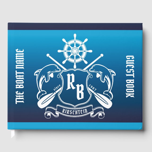 Marina delfiner Helm Oars Shield Nautical Gästböcker (Framsida)