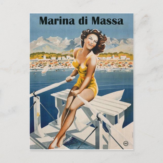 Marina di Massa, segelflicka, Italien. Vintage Vykort (Framsida)