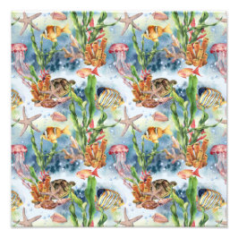 Marina djur Koral Reef Fish Jellyfish Sjögräs Fototryck