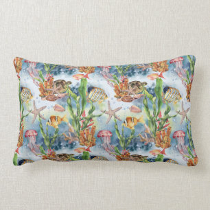 Marina djur Koral Reef Fish Jellyfish Sjögräs Lumbarkudde