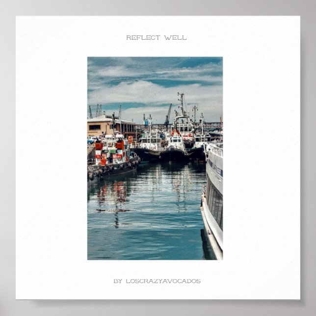 Marina Harbour Boats Fraktaser reflekterar väl Pos Poster (Framsidan)