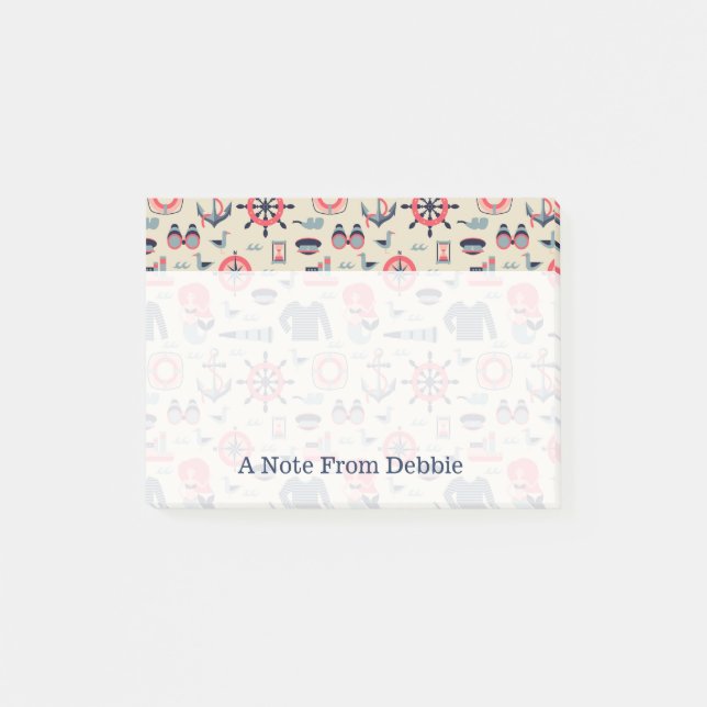 Marina livet Mönster| Lägg till ditt namn Post-it Block (Framsida)