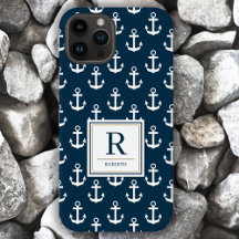 Marina marinflottans blå Mönster-monogram