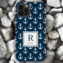 Marina marinflottans blå Mönster-monogram