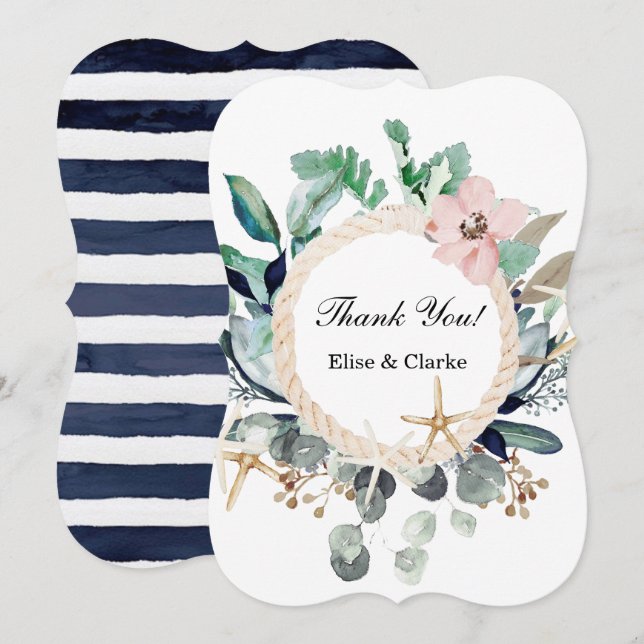 Marina Nautical Blooms Bröllop tackkort Inbjudningar (Fram/baksida)