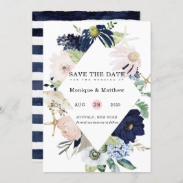 Marina Nautical Blooms Navy  Save Date Inbjudningar