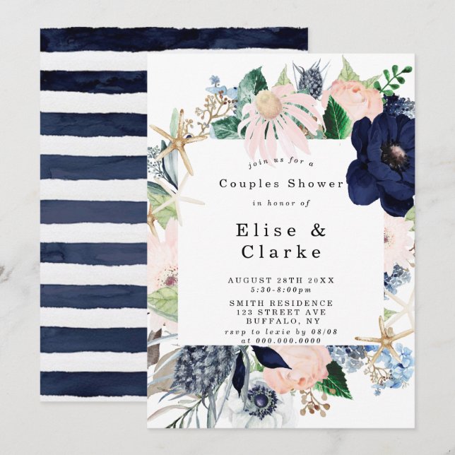 Marina Nautical Blooms Par Shower-inbjudningar (Fram/baksida)