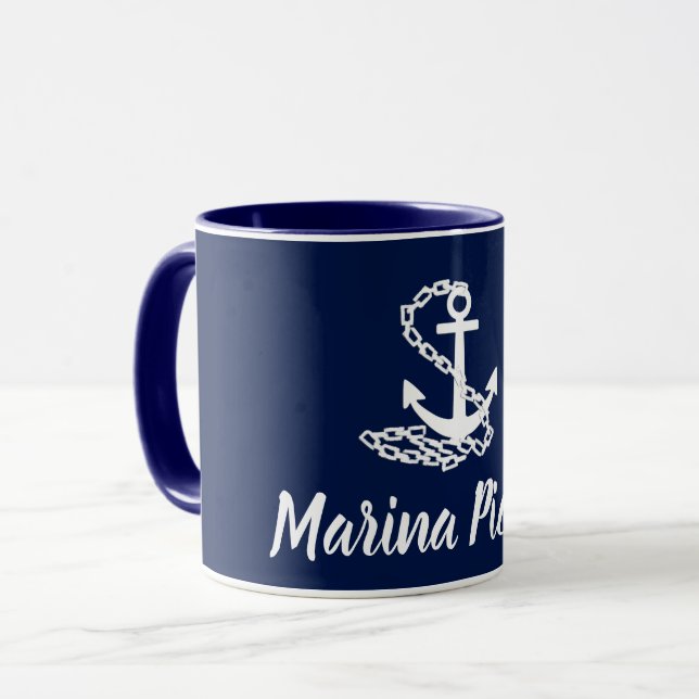 Marina Piccola - Havsblått Stil och vitt Mugg (Framsida vänster)