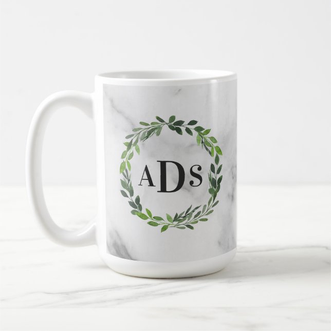 Marina vattenfärgsutandningsmonogram kaffemugg (Vänster)