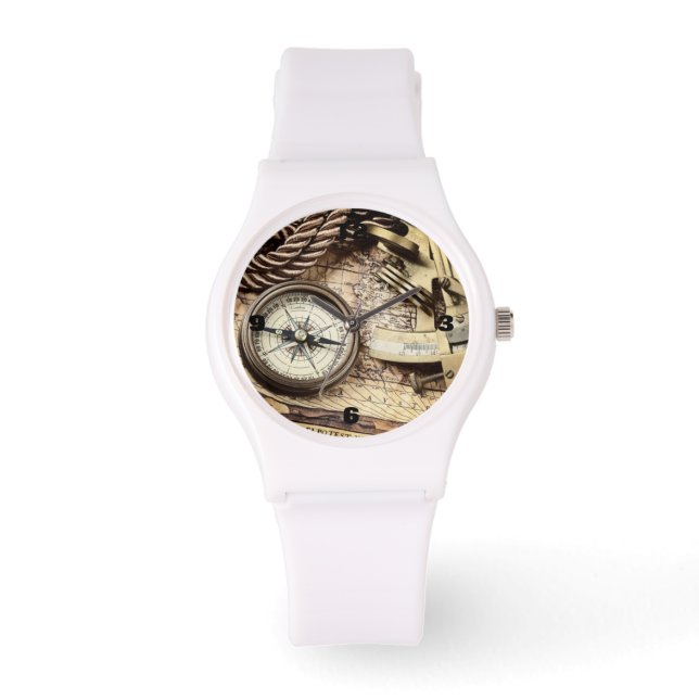 marinantik kompass vid kuststranden armbandsur (Framsida)