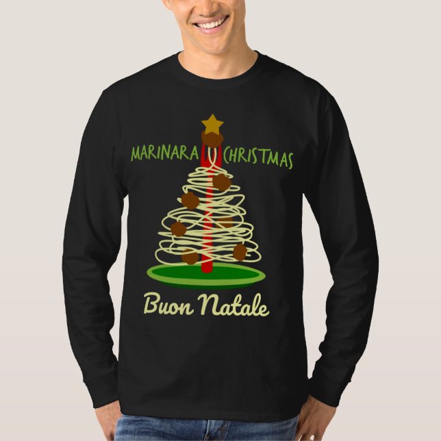 Marinara jul Buon Natale Spaghetti Träd T Shirt (Framsida)