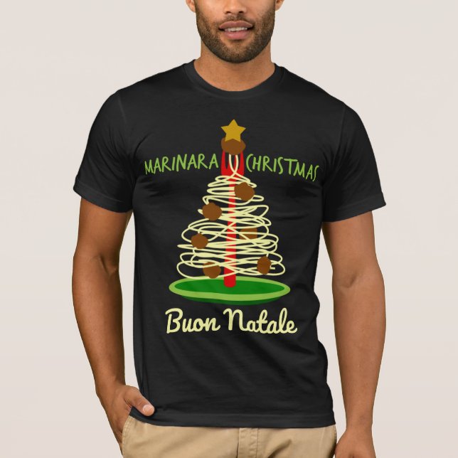 Marinara jul Buon Natale Spaghetti Träd T Shirt (Framsida)