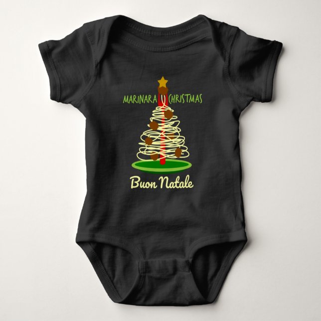 Marinara jul Buon Natale Spaghetti Träd T Shirt (Framsida)