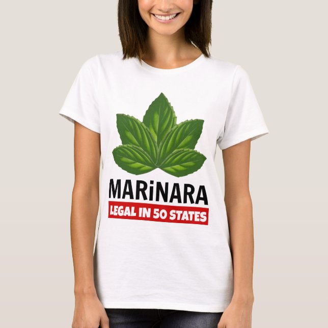 Marinara Legal i 50 stater Basil Löv T Shirt (Framsida)