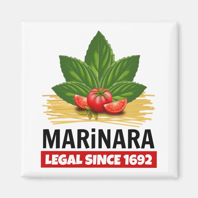 Marinara Legal sedan 1692 Basil Tomates Spaghetti Magnet (Framsidan)