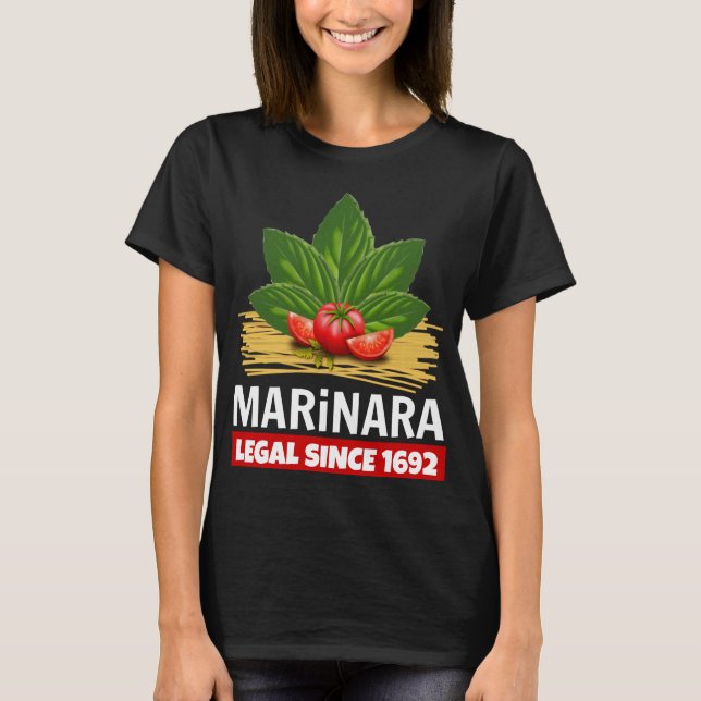 Marinara Legal sedan 1692 Basil Tomates Spaghetti T Shirt (Framsida)