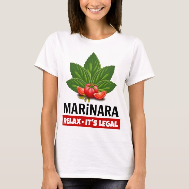 Marinara Slappna av Den rättsliga grunden Tomato F T Shirt (Framsida)