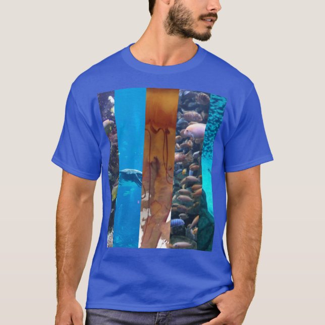 MARINBIOLOGI KOLLAGE på Blå T-Shirt (Framsida)