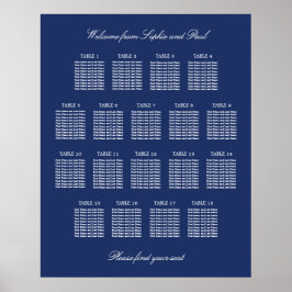 Marinblå 18 bords bröllopsställningsschemaaffisch poster